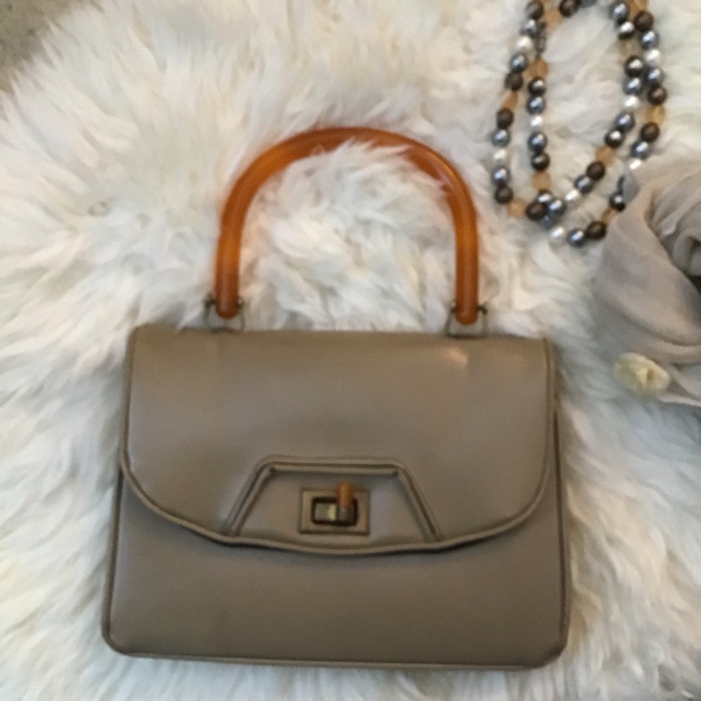 Vintage Meyers Handbag Taupe with Lucite Handle